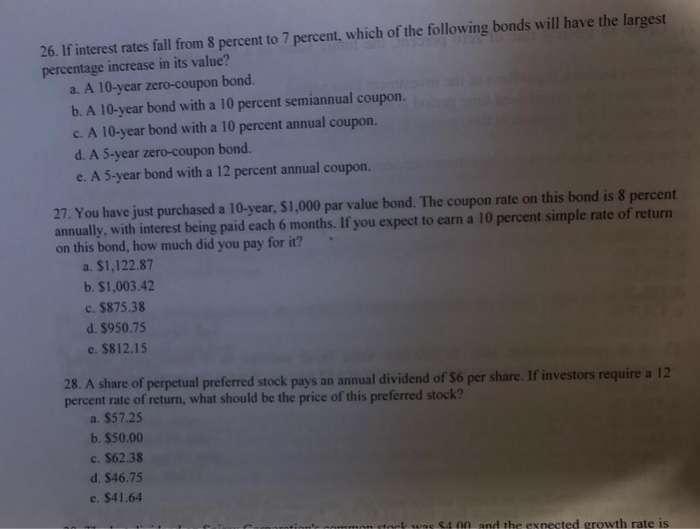 26 If Interest Rates Fall From 8 Percent To 7 Chegg 