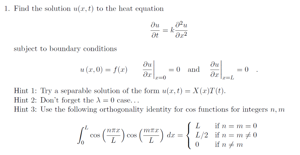 Solved 1 Find The Solution U R T To The Heat Equation Chegg Com