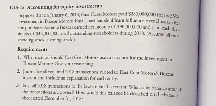 East Coast Motors >> Solved E15 15 Accounting For Equity Investments Suppose T East Coast Motors >> Solved E15 15 Accounting For Equity Investments Suppose T