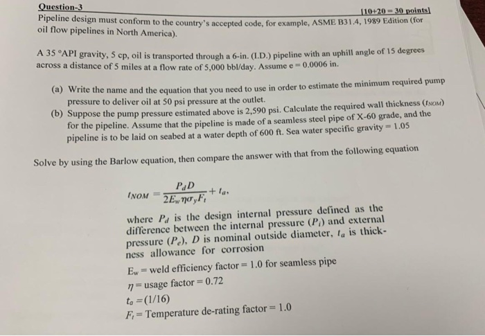 Question 30 Points Pipeline Design Must Conform To The Countrys Question 30 Points Pipeline Design Must Conform To The Countrys