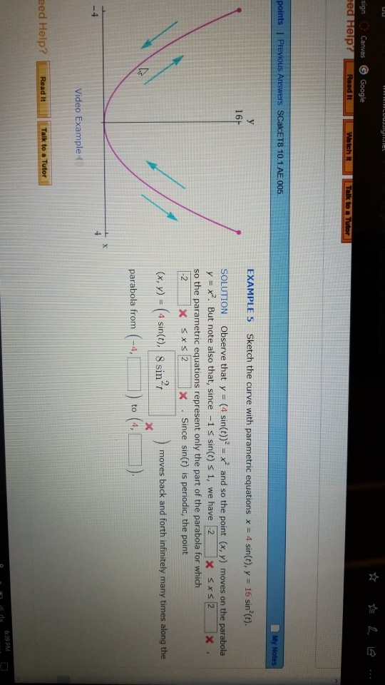 Solved Scalcet8 10 1 Ae 005 Example S Sketch The Curve W Chegg Com