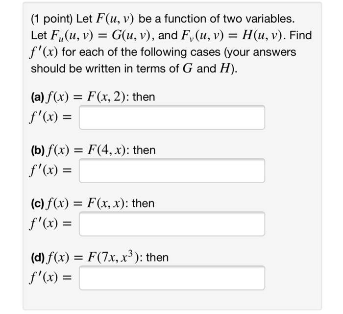 Solved 1 Point Let F U V Be A Function Of Two Variables Chegg Com