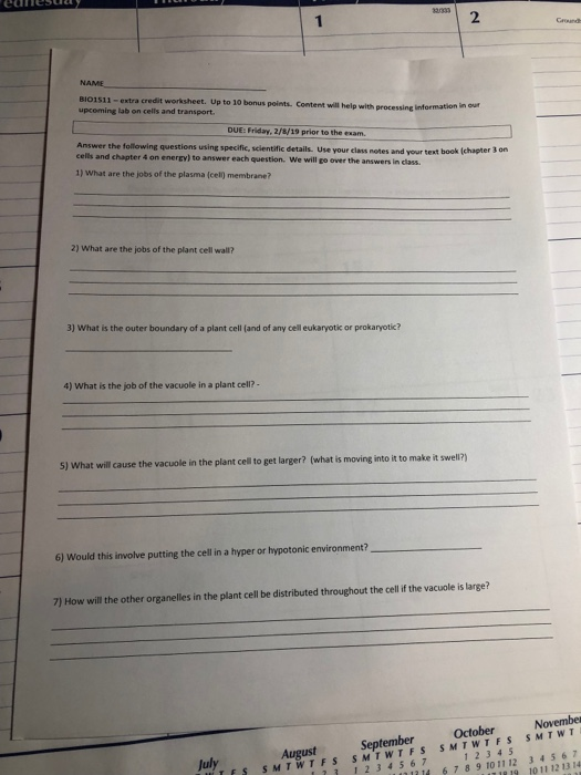 2 Name Bio1511 Extra Credit Worksheet Up To 10 Chegg Com