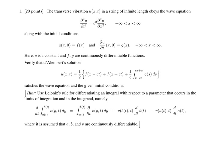 Solved 1 Points The Transverse Vibration U X T In Chegg Com