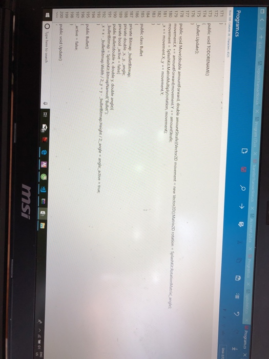 Program.cs 173 public void TODORENAMEO 174 175 bullet Update0 176 1 178 |public void Move double amountForward, double amount