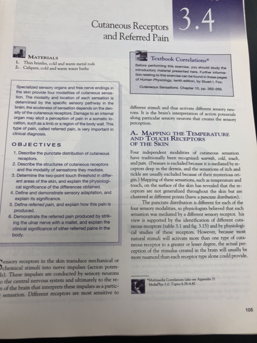 Cutaneous Receptors And Referred Pain Materials Te Chegg Com