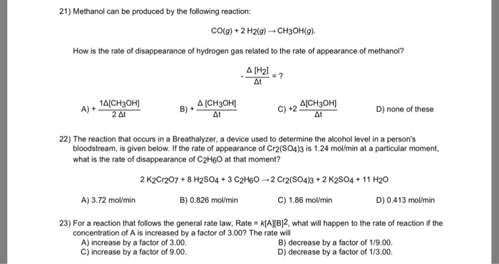 Solved 21 Methanol Can Be Produced By The Following Reac Chegg Com