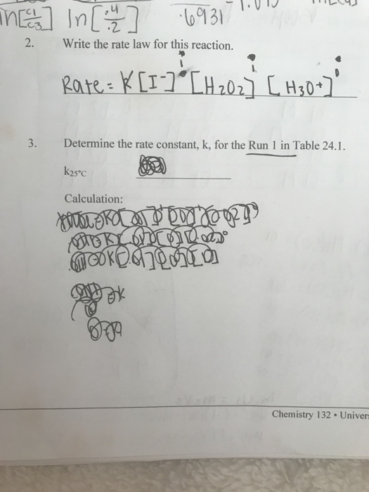 Determine The Rate Constant K For The Run 1 In Chegg Com