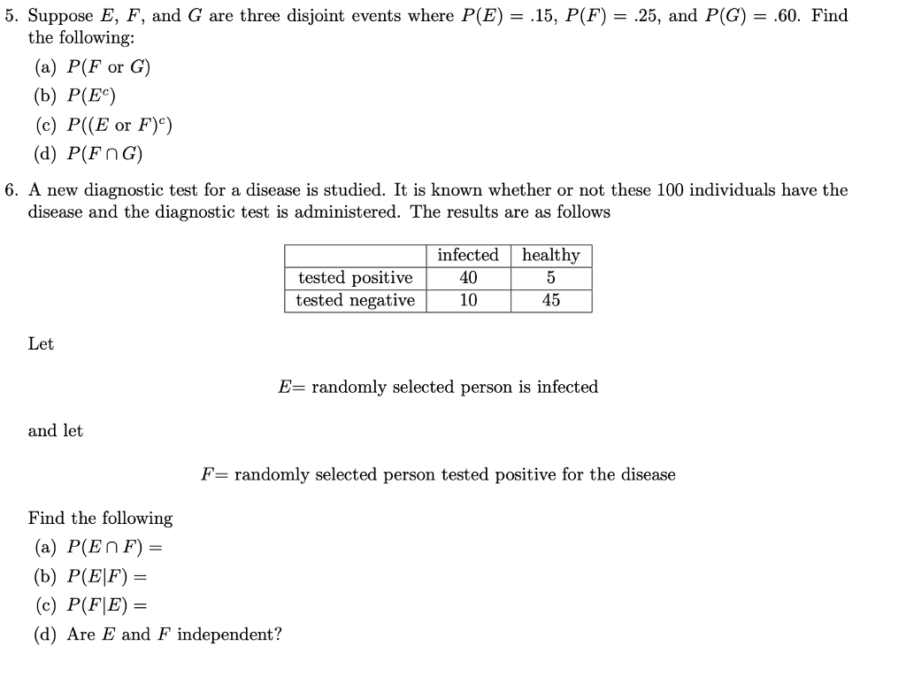 Solved 5 Suppose E F And G Are Three Disjoint Events W Chegg Com
