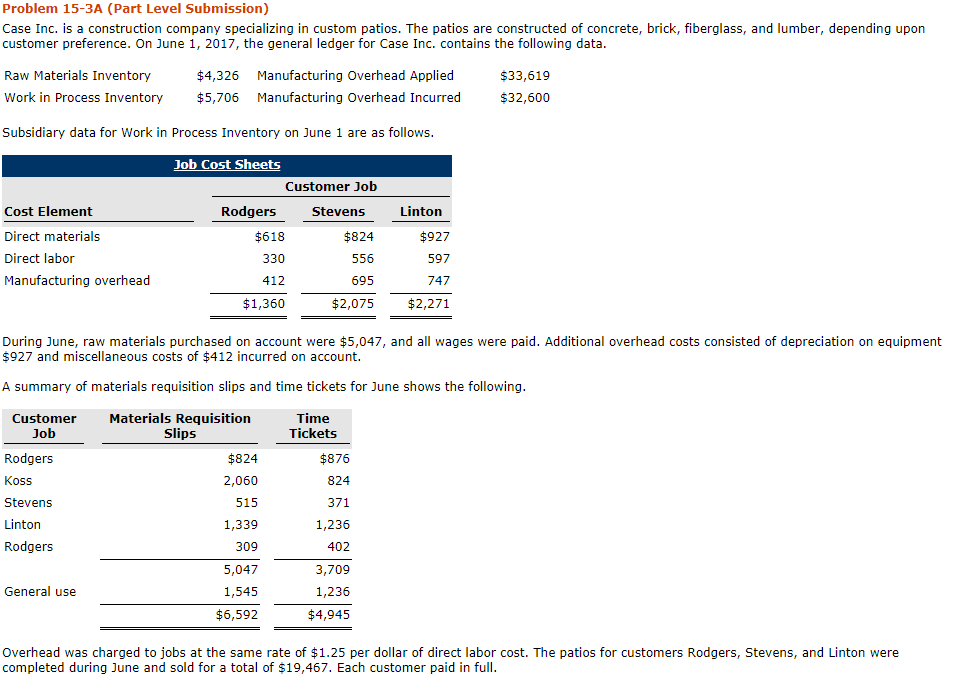 Solved Problem 15 3a Part Level Submission Case Inc Is Chegg Com
