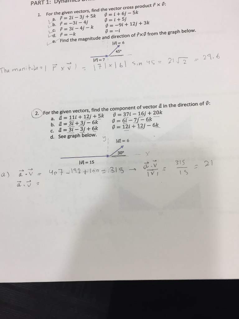 Solved Part 1 Byha 1 For The Given Vectors Find The Ve Chegg Com