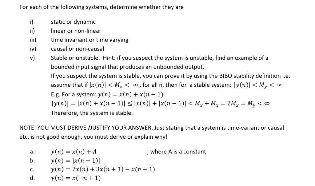 Solved For Each Of The Following Systems Determine Wheth Chegg Com