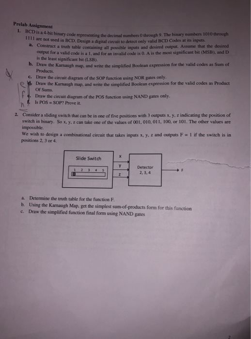 Solved Prelab Assignment 4 Bit Binary Code Representing D