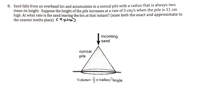 Solved Sand Falls From An Overhead Bin And Accumulates In A Chegg Com