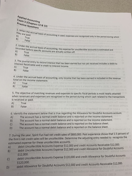 Applied Accounting Exam 3 (Chapters 12 & 13) Pract ...