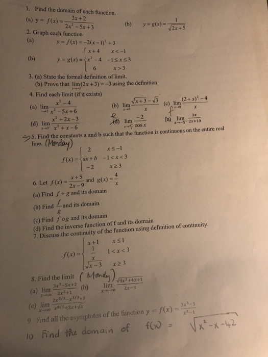 Solved 1 Find The Domain Of Each Function A Y Sx 3x 2 Chegg Com