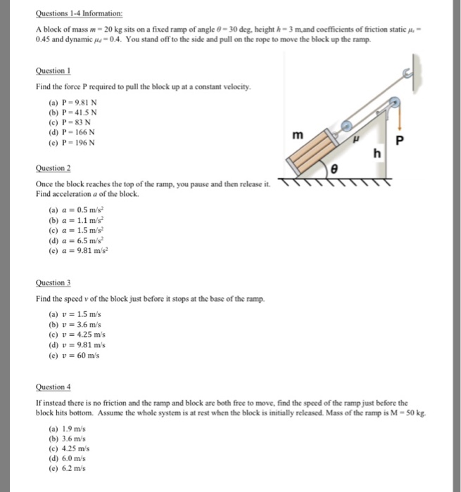 Solved Tions 1 4 Informat A Block Of Mass M Kg Sits Chegg Com