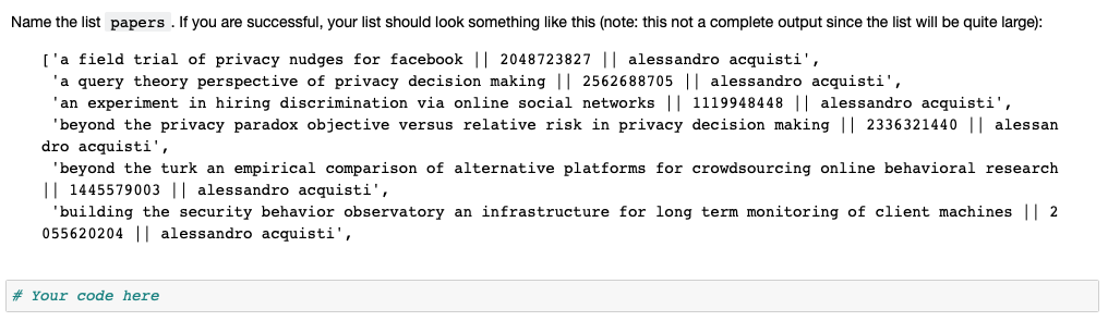Name the list papers. If you are successful, your list should look something like this (note: this not a complete output sinc