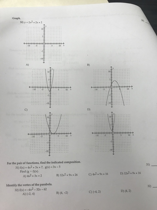 Solved Graph 30 Y 2x2 2x 2 3 A B 103 C D 3 30x 10 For Chegg Com