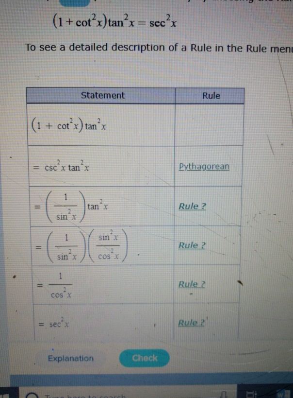 1 Cot2x Tan2x Sec2x To See A Detailed Chegg Com