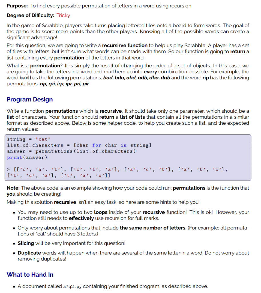 Solved Purpose: To find every possible permutation of | Chegg.com