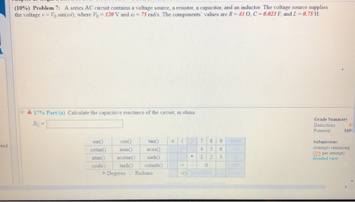 Solved 10 Problem 7 A Series Ac Circuit Contains A Vo Chegg Com
