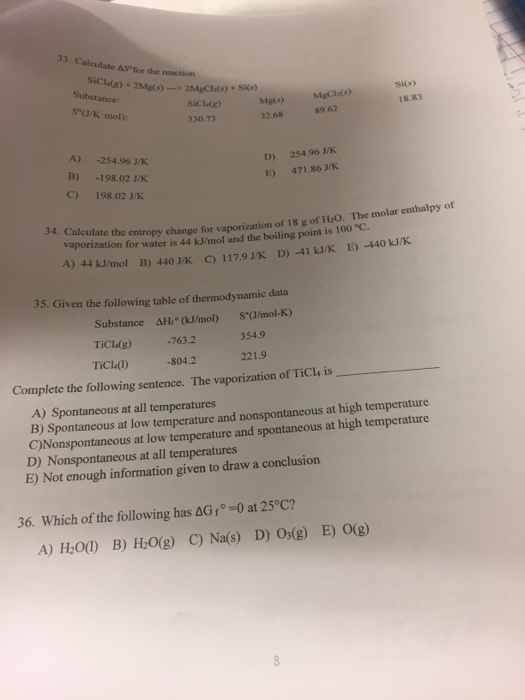 Solved Calculate Delta S For The Reaction Sicl 4 G 2 M Chegg Com