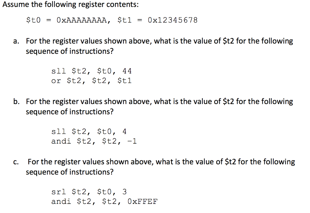 Solved Ume The Following Register Contents T0 0xaaaa Solved Ume The Following Register Contents T0 0xaaaa