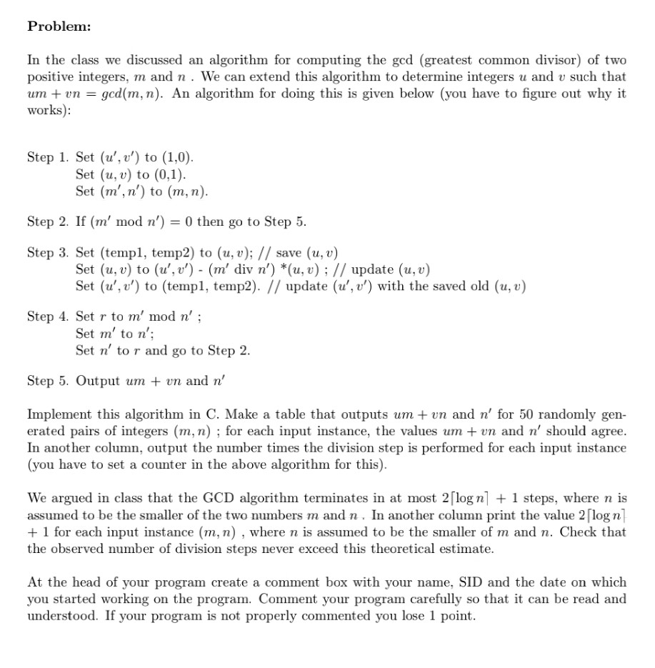 Solved Problem Class Discussed Algorithm Computing Gcd Greatest Common Divisor Two Positive Integ Q