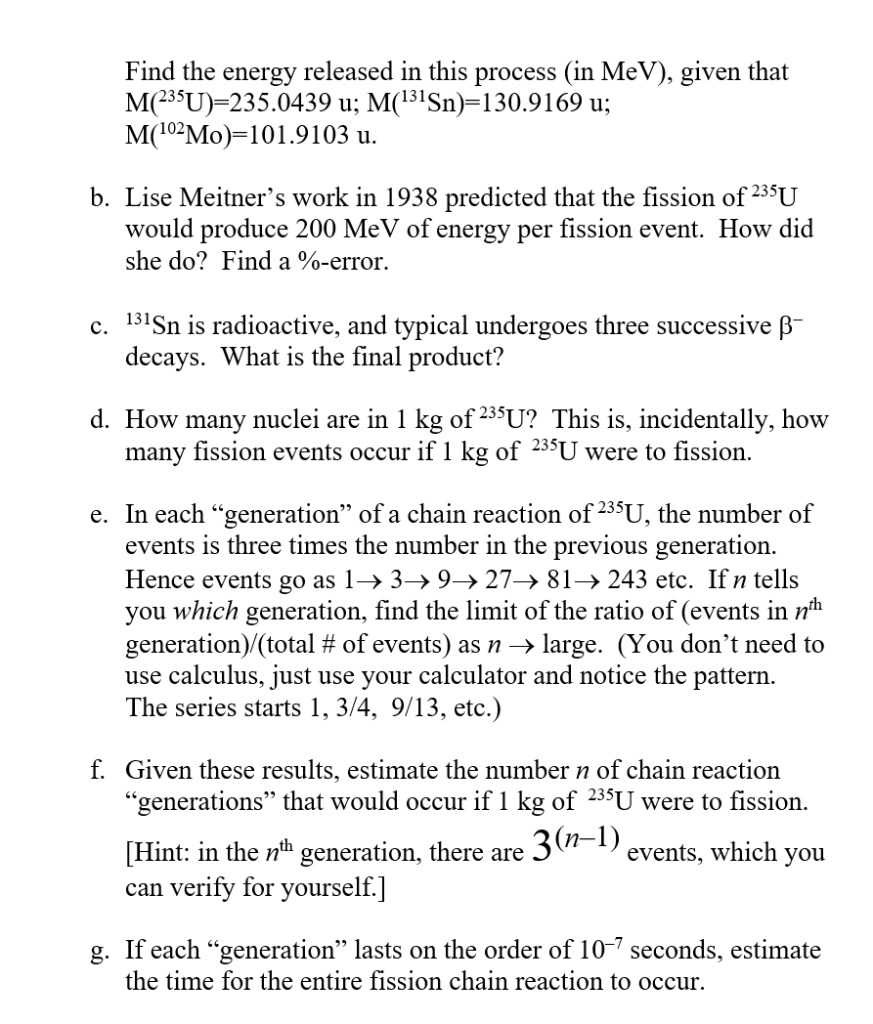 Solved 3 A Fission Chain Reaction A A Neutron Can Caus Chegg Com