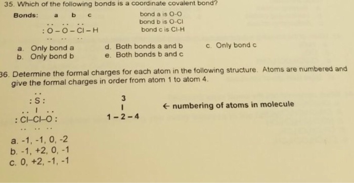 Solved only 36) Which type of covalent bond is the