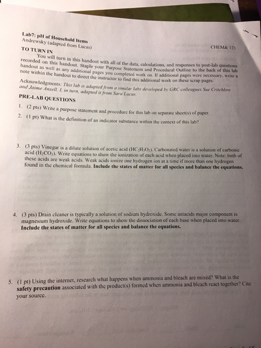 Solved Lab7 PH Of Household Items Andrewsky (adapted Fro...