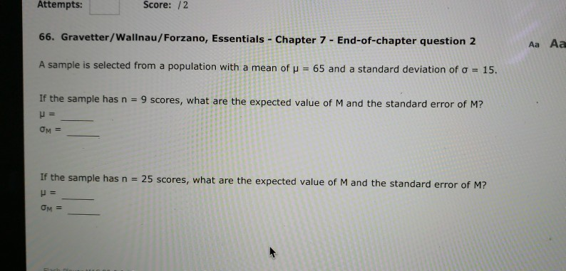 Solved Attempts: Score: /2 20. Gravetter/Wallnau/Forzano