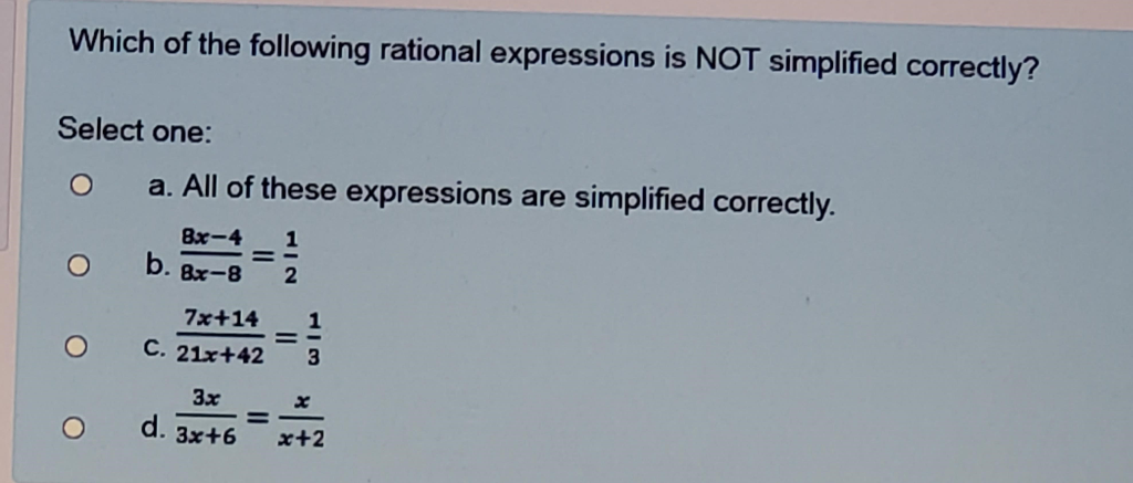 Solved Which Of The Following Rational Expressions Is Not | Chegg.com Solved Which Of The Following Rational Expressions Is Not | Chegg.com