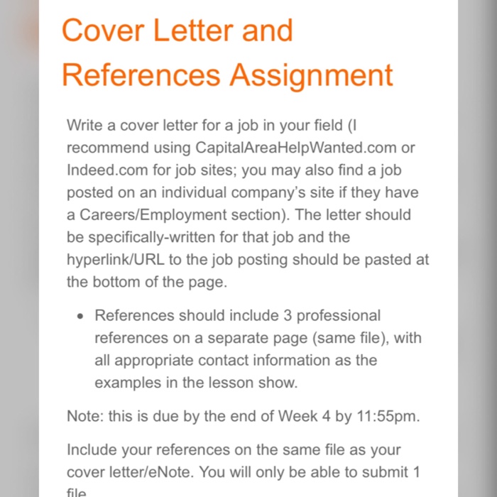 Cover Letter And References Assignment Write A Cover Chegg Com