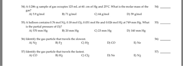 54 A 0 286 G Sample Of Gas Occupies 125 Ml At 60 Cm Chegg 