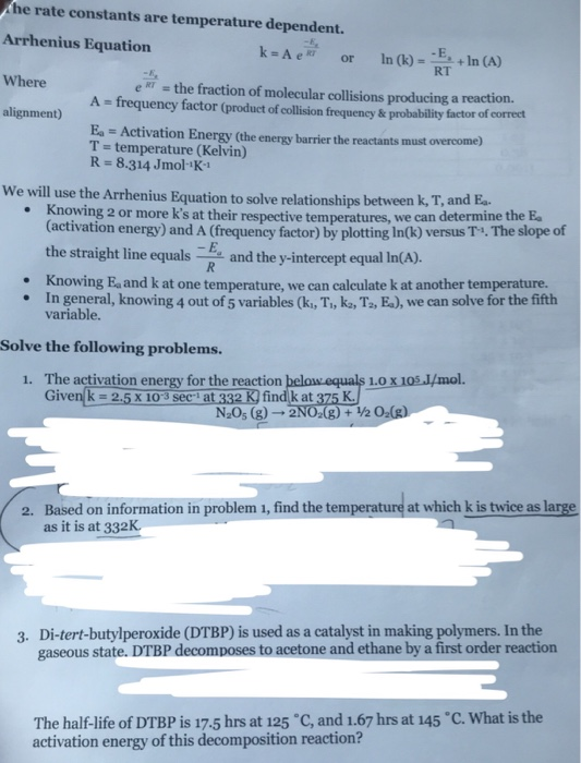 Solved Ne Rate Constants Are Temperature Dependent Arrhe Chegg Com