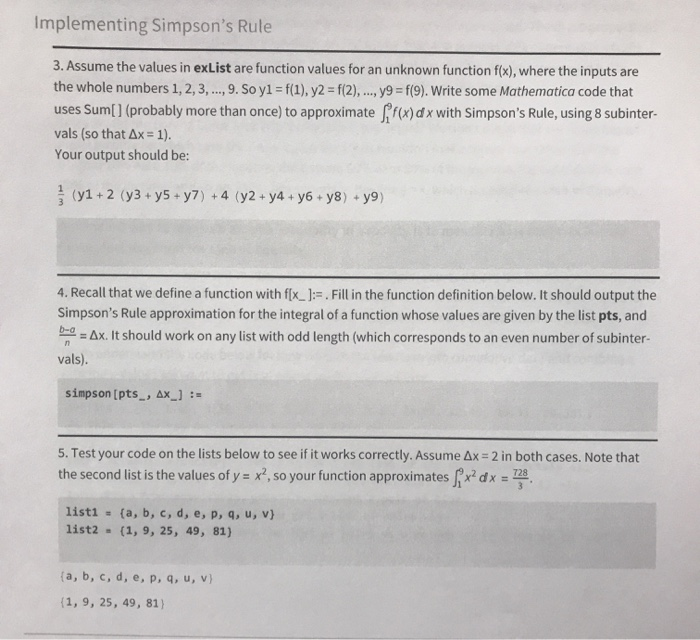 Solved Implementing Simpson S Rule 3 Assume Values Exlist Function Values Unknown Function F X In Q