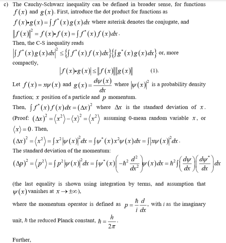 Solved C The Cauchy Schwarz Inequality Can Be Defined In Chegg Com