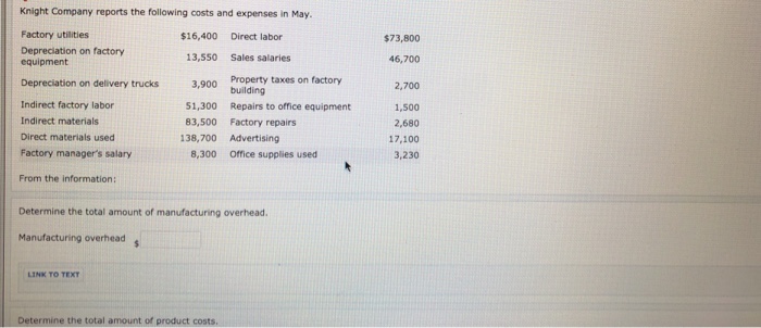 Knight Pany Reports The Following Costs And Chegg 