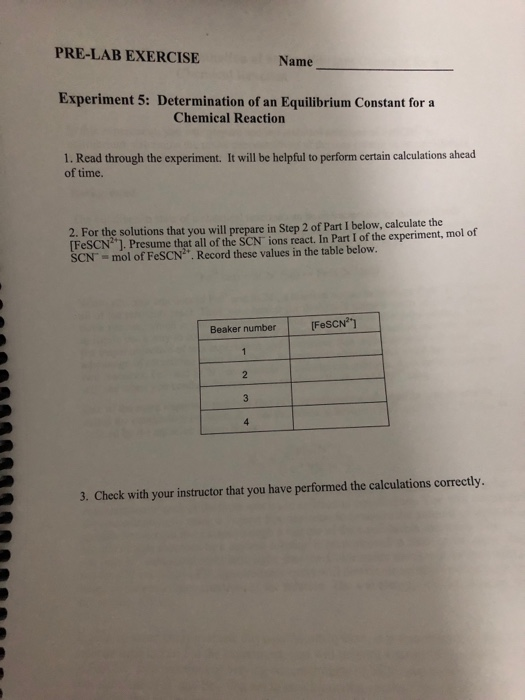 Pre Lab Exercise Name Experiment 5 Determination Of Chegg 