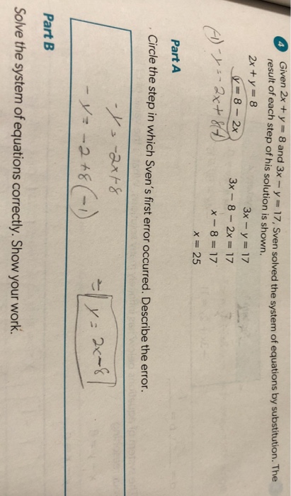 Solved Given 2x Y 8 And 3x Y 17 Sven Solved The System Of Chegg Com