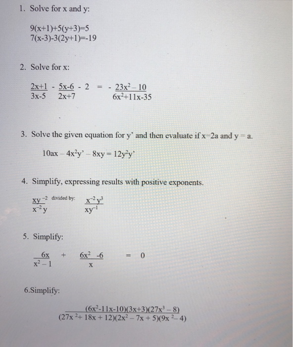 Solved 1 Solve For X And Y 9 X 1 5 Y 3 5 Chegg Com