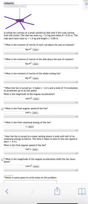 Solved A Ceiling Fan Consists Of A Small Cylindrical Disk