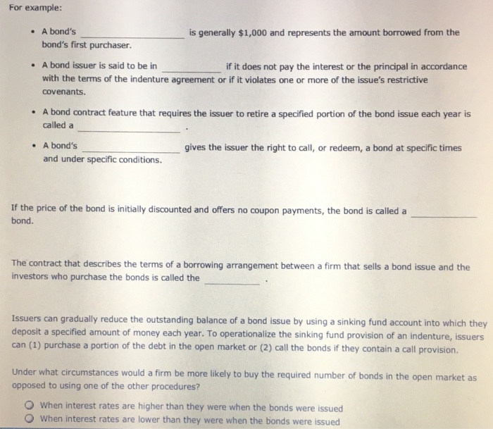 Solved A Bond S Is Generally 1 000 And Represents