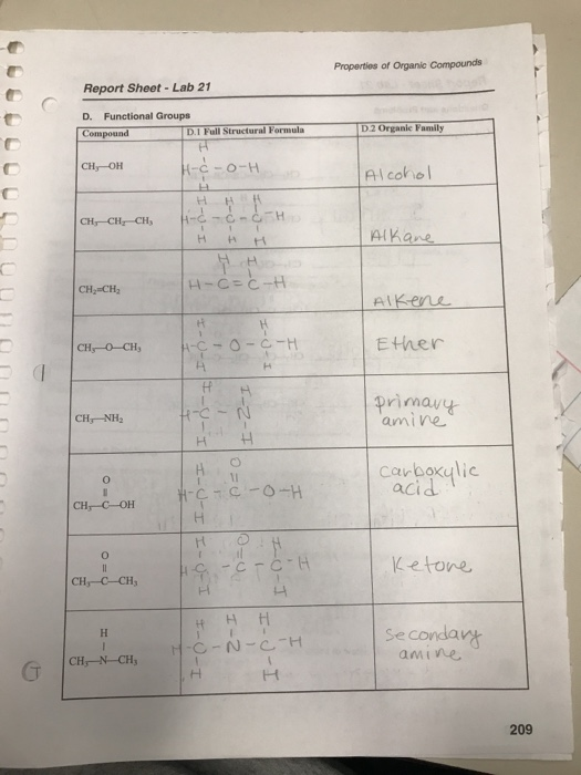 Solved Propertios Of Organic Compounds Report Sheet Lab 21 Chegg Com