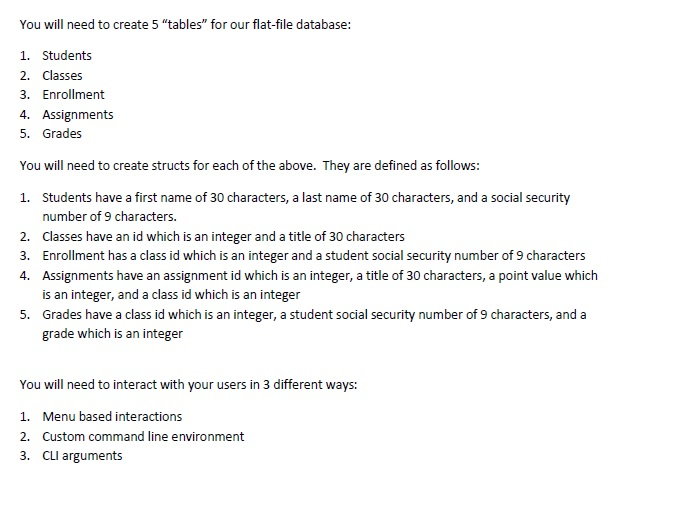 Solved Need Create 5 Tables Flat File Database 1 Students 2 Classes 3 Enrollment 4 Assignments 5 Q