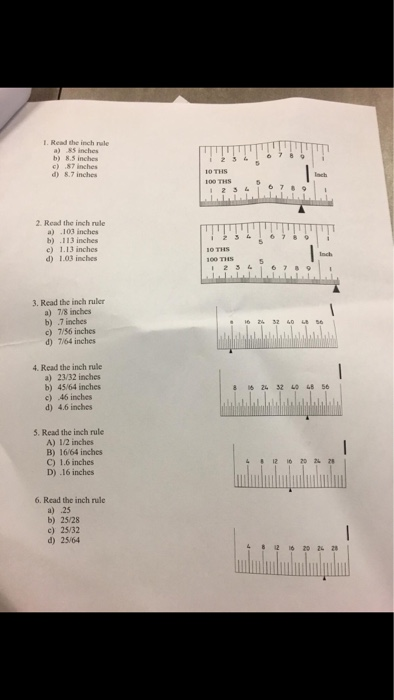 Solved 1 Read The Inch Rule A 85 Inches B 8 5 Inches C Chegg Com