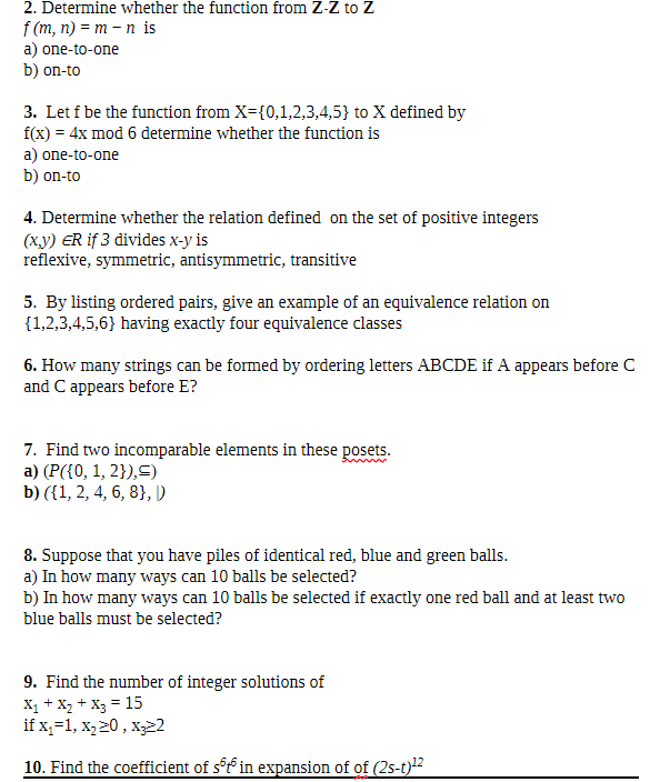 Solved 2 Determine Whether The Function From Z Z To Z F Chegg Com