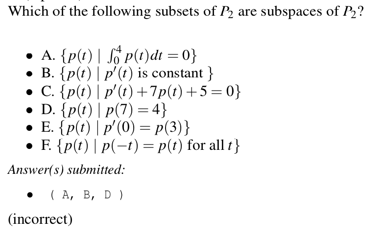 Solved Which Of The Following Subsets Of P2 Are Subspaces Chegg Com